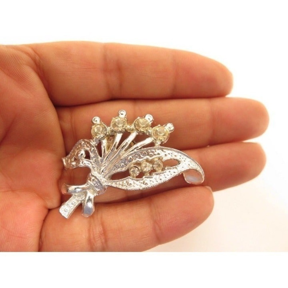Vintage Signed AJC Silver Plated Pot-metal Rhinestone Pin or Brooch